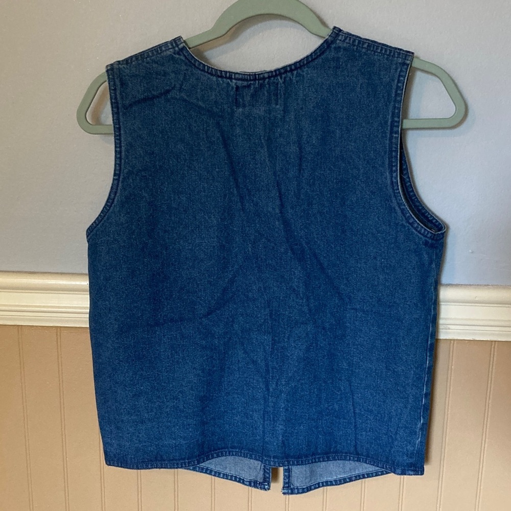 AJS Denim Sleeveless Vest with Floral Embroidery Vintage Women’s Sz M - Picture 5 of 5